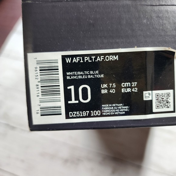 Sz 10 WMNS NIKE‎ AF1 PLT.AF.ORM White Baltic Blue DZ5197 100 - New/NoLid - Picture 9 of 9
